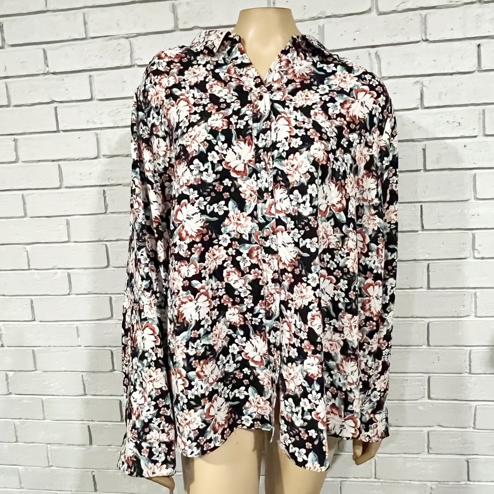 Lauren Conrad Womens Plus Size 2X Floral Print Long Sleeve Button Down Shirt Top - Picture 1 of 5